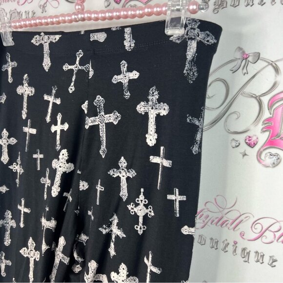 Topshop tights leggings all over print stretchy Black and White Cross Leggings - Picture 4 of 7